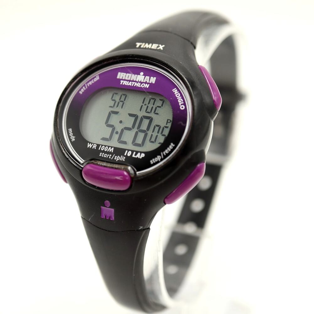Timex Ironman Triathlon 34mm Digital Watch Alarm Timer Black Purple New Battery
